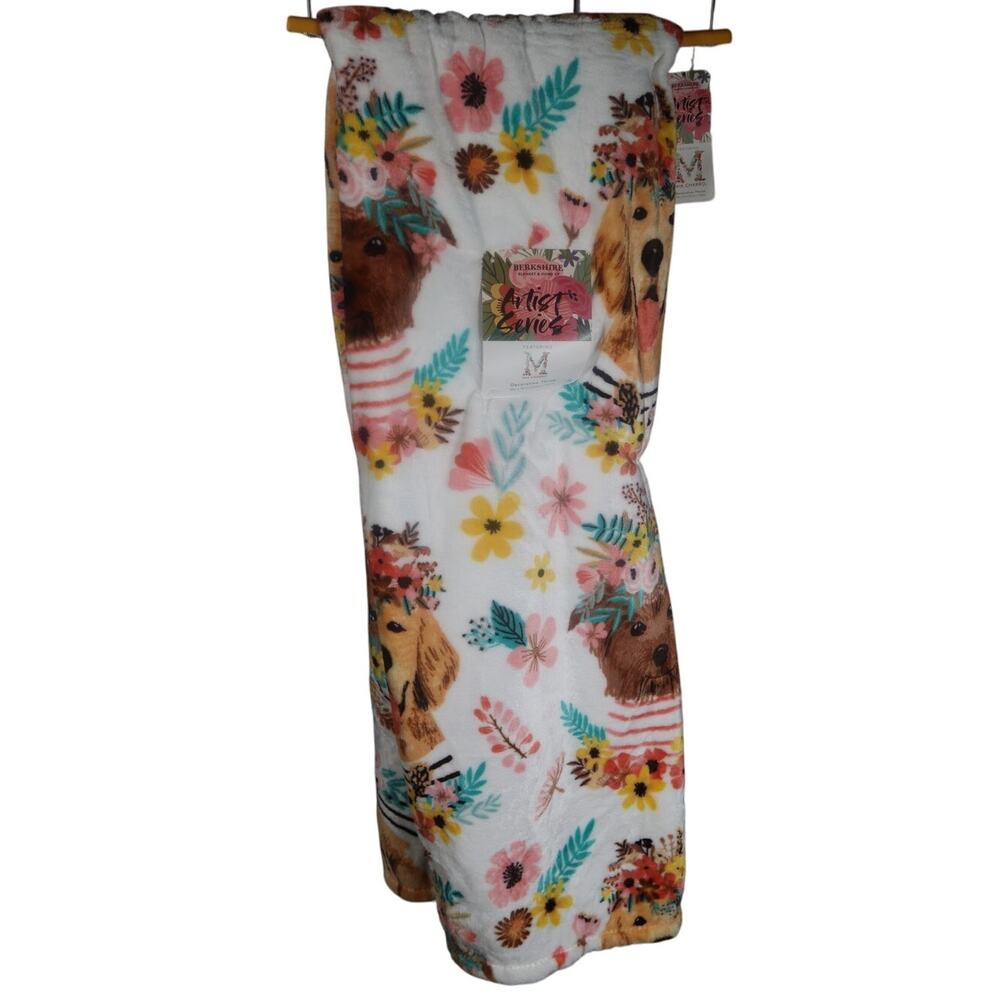 Mia Charro Floral Dogs Throw Blanket Artist Series  50” x 70” NEW